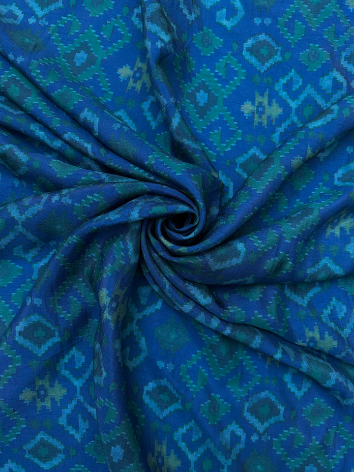 Blue Cotton SIlk Printed Fabric