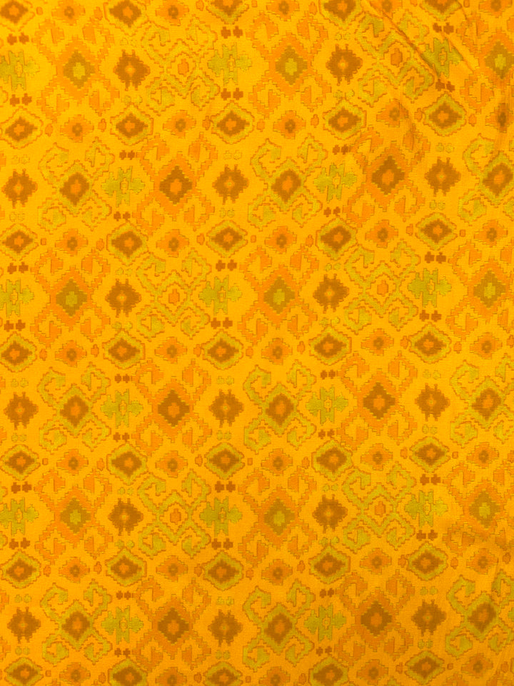 Yellow Cotton SIlk Printed Fabric