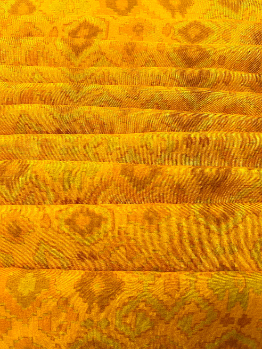 Yellow Cotton SIlk Printed Fabric