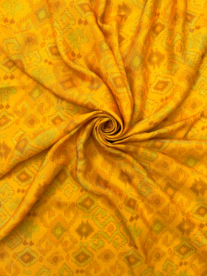 Yellow Cotton SIlk Printed Fabric