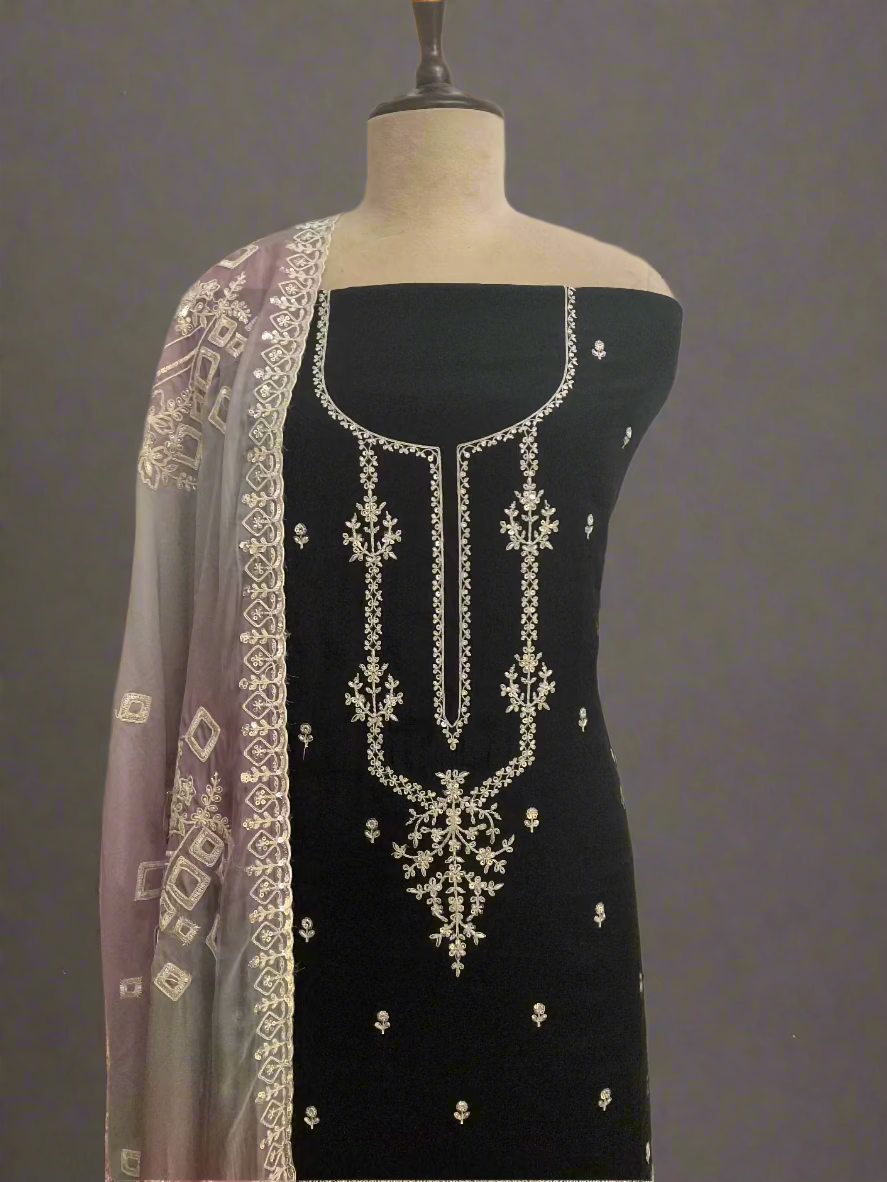 Silk Embroidered Unstitched Salwar Suit