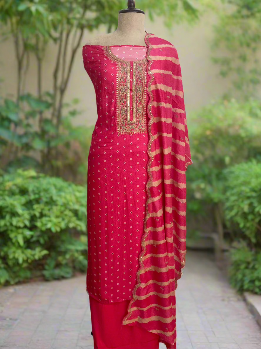 Printed Silk Unstitched Salwar Suit