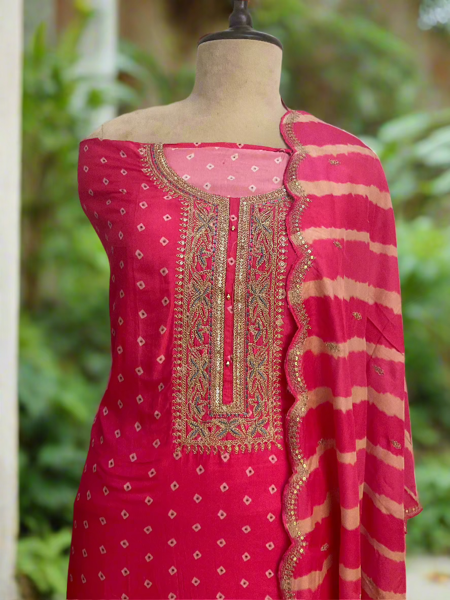 Printed Silk Unstitched Salwar Suit