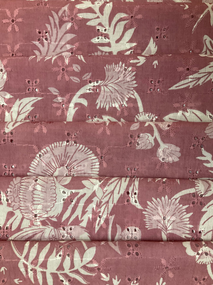 Printed Cotton with Chikan Embroidery Fabric