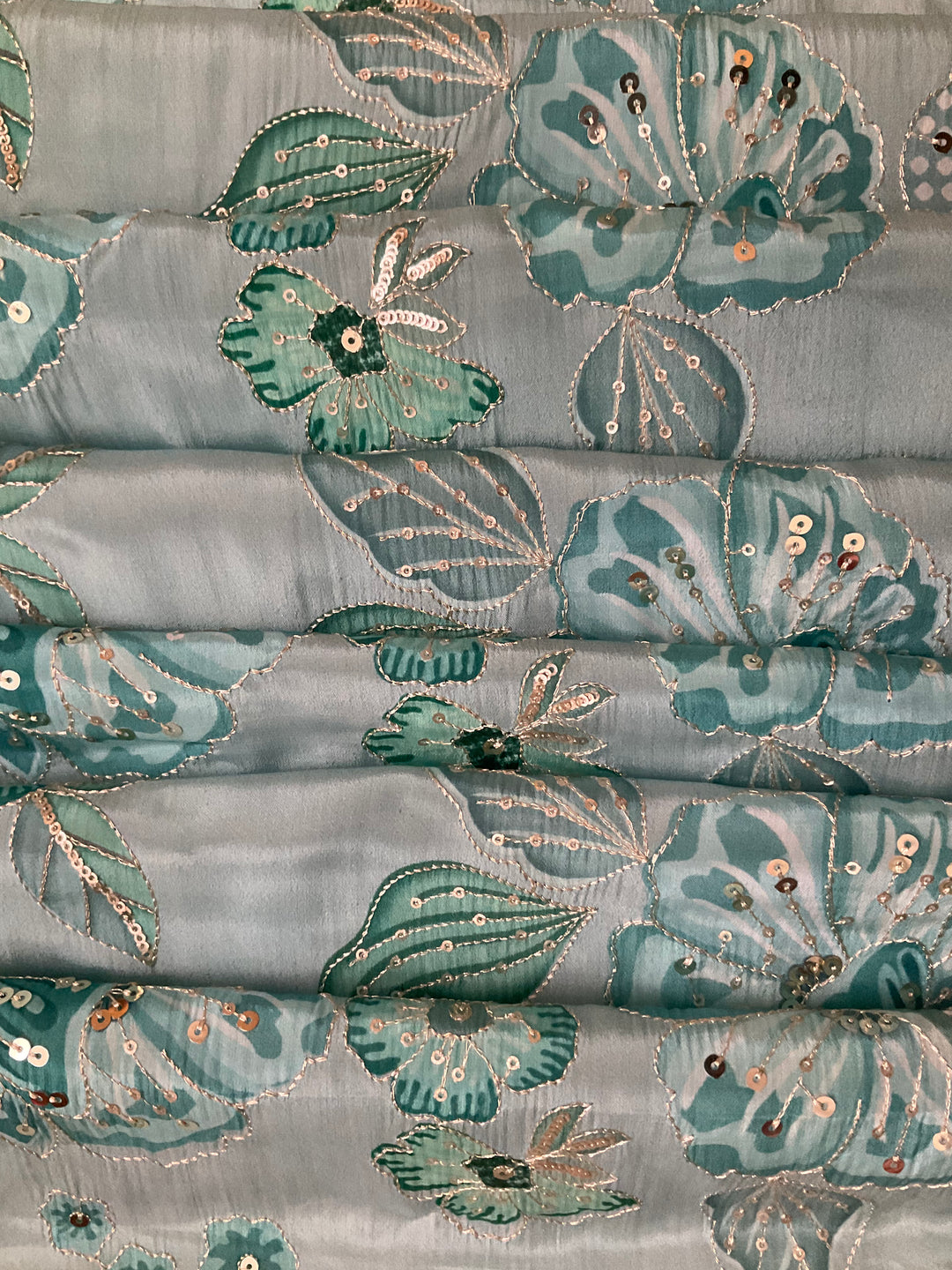 Printed Crepe Sequence Embroidery Fabric