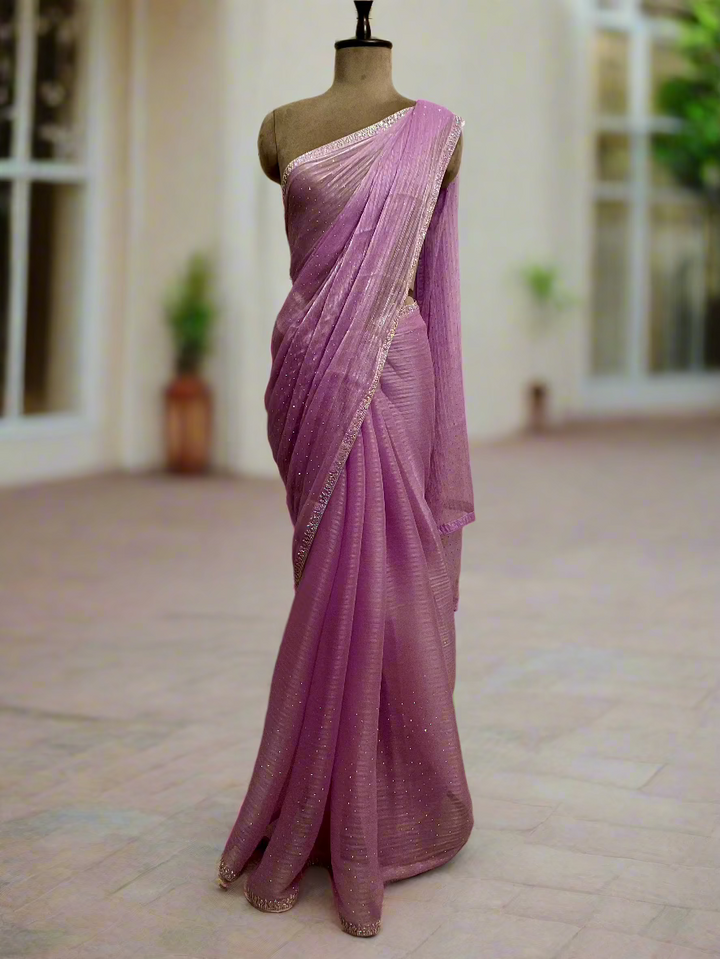 Chiffon Stone Work Embroidered Saree