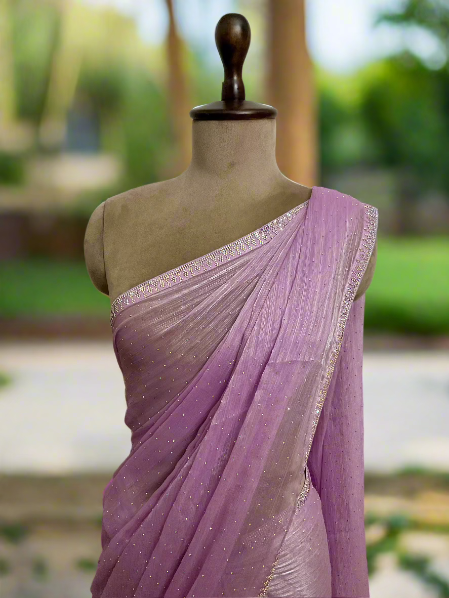 Chiffon Stone Work Embroidered Saree