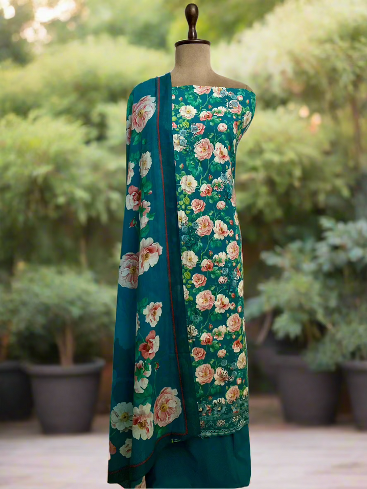 Printed Cotton Embroidered Unstitched Salwar Suit