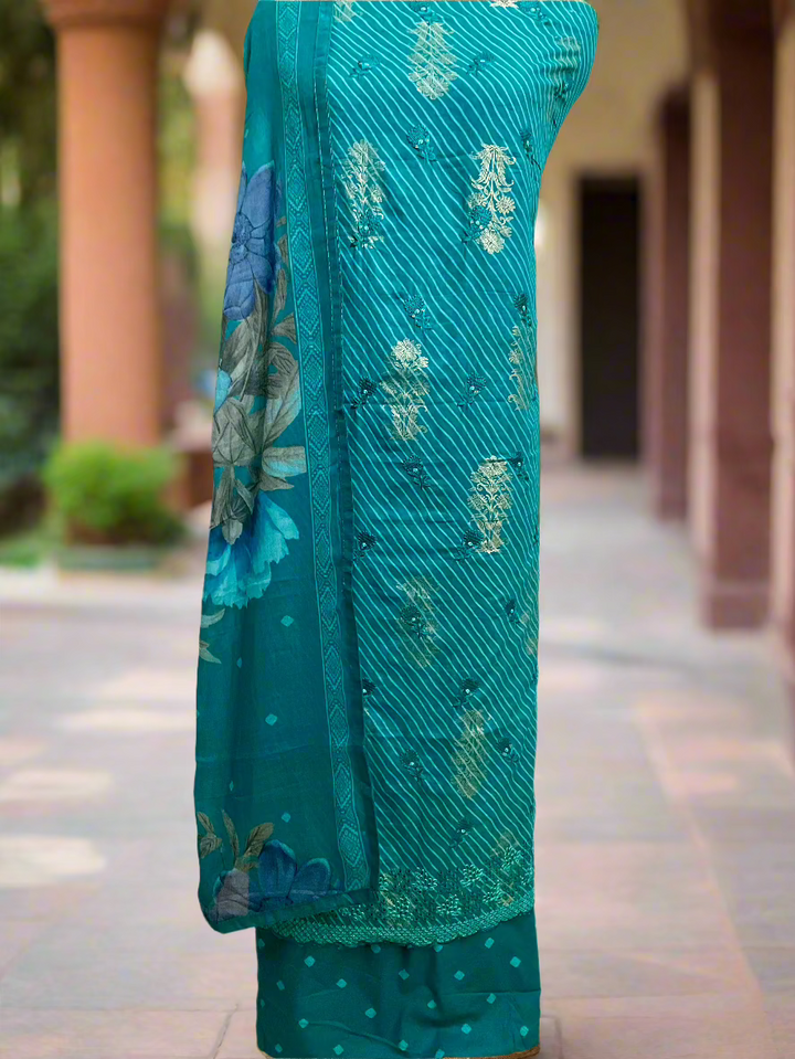 Printed Cotton Embroidered Unstitched Salwar Suit