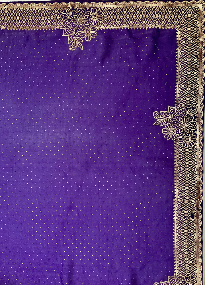 Organza Satin Stone Work Embroidered Saree