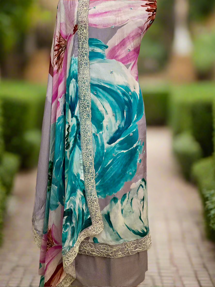 Printed Muslin with Chinnon Duppatta Unstitched Salwar Suit