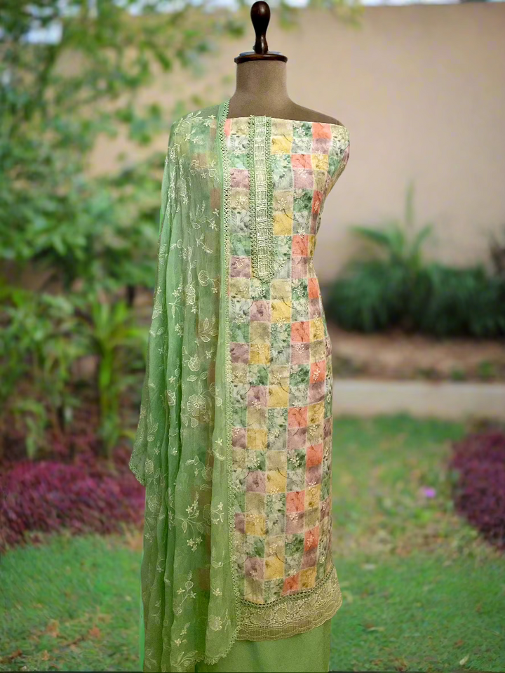 Printed Muslin with Chinnon Duppatta Unstitched Salwar Suit