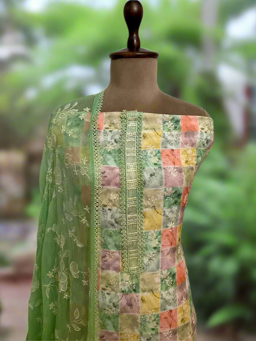 Printed Muslin with Chinnon Duppatta Unstitched Salwar Suit