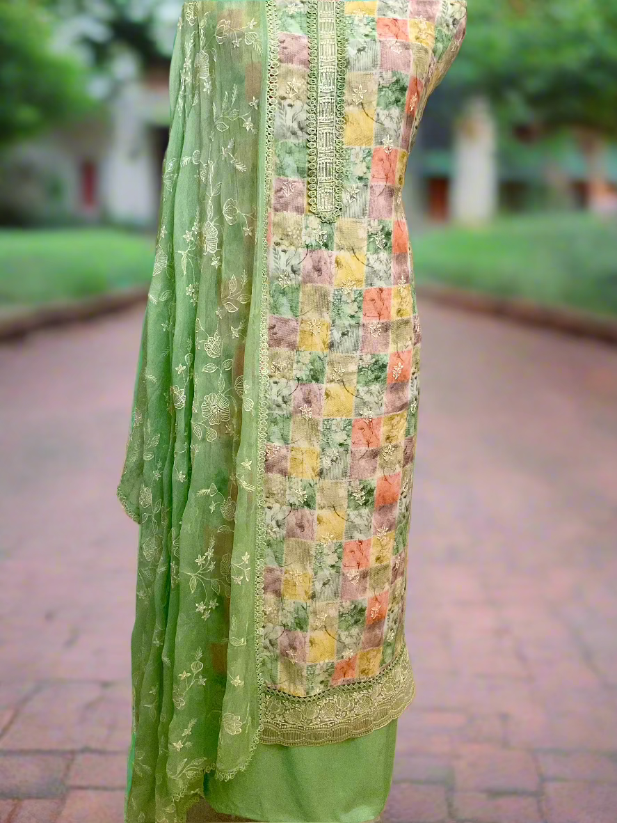 Printed Muslin with Chinnon Duppatta Unstitched Salwar Suit