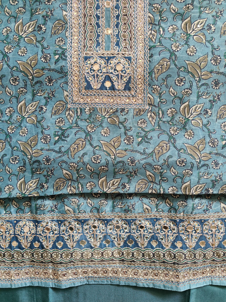 Chanderi Silk Zari Embroidered Unstitched Salwar Suit