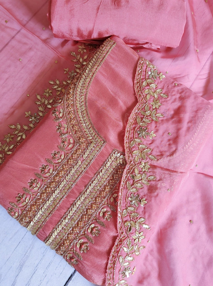 Hand Embroidered Unstitched Salwar Suit