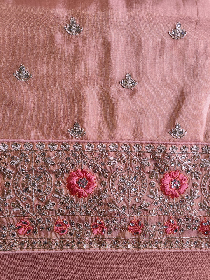 Shimmer Silk Embroidery Pink Unstitched Salwar Suits