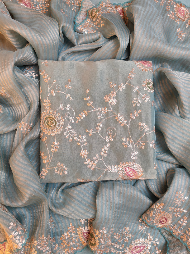 Shimmer Silk Hand Embroidered Unstitched Salwar Suit