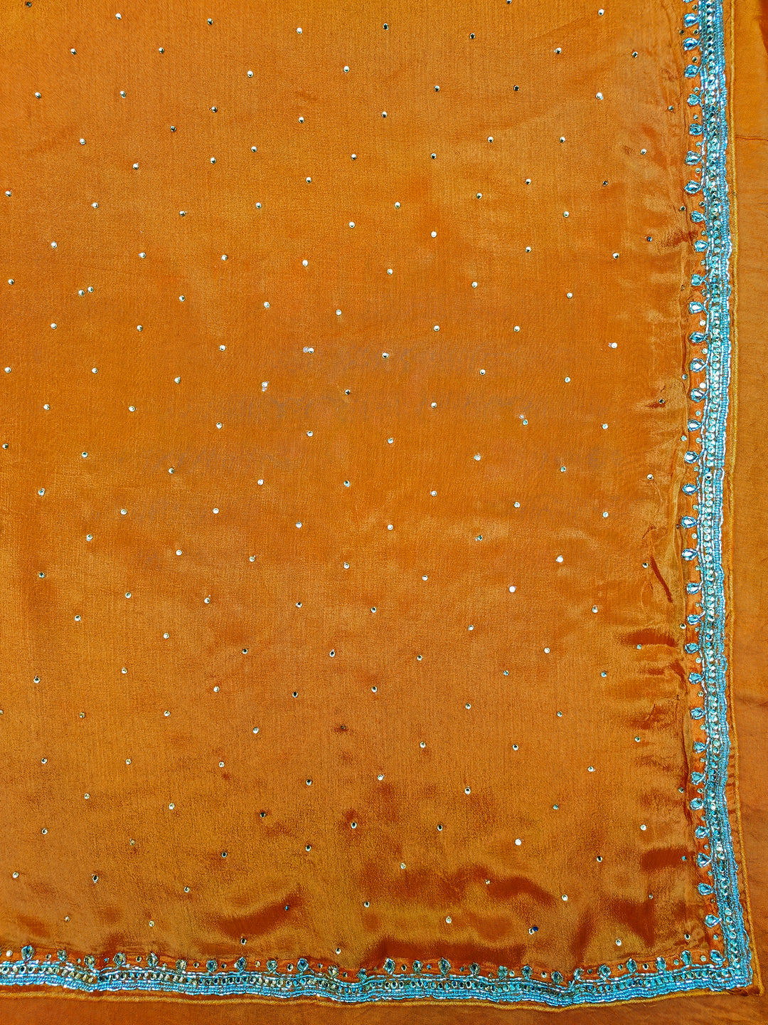 Orange Chinnon Embroidered Unstitched Salwar Suit