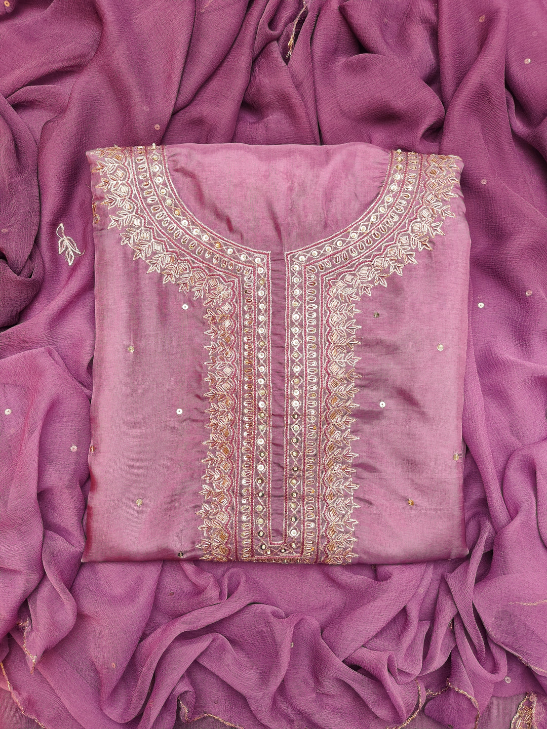 Fazals Art Silk Pink Unstitched Salwar Suit