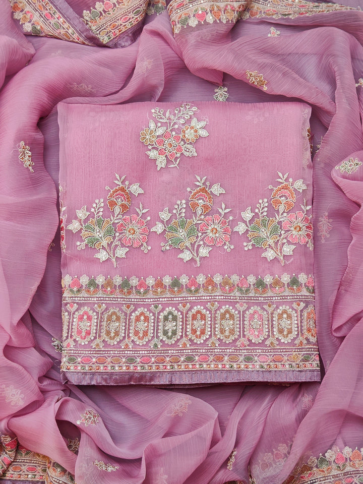 Chinnon Chiffon Embroidery Pink Unstitched Salwar Suits
