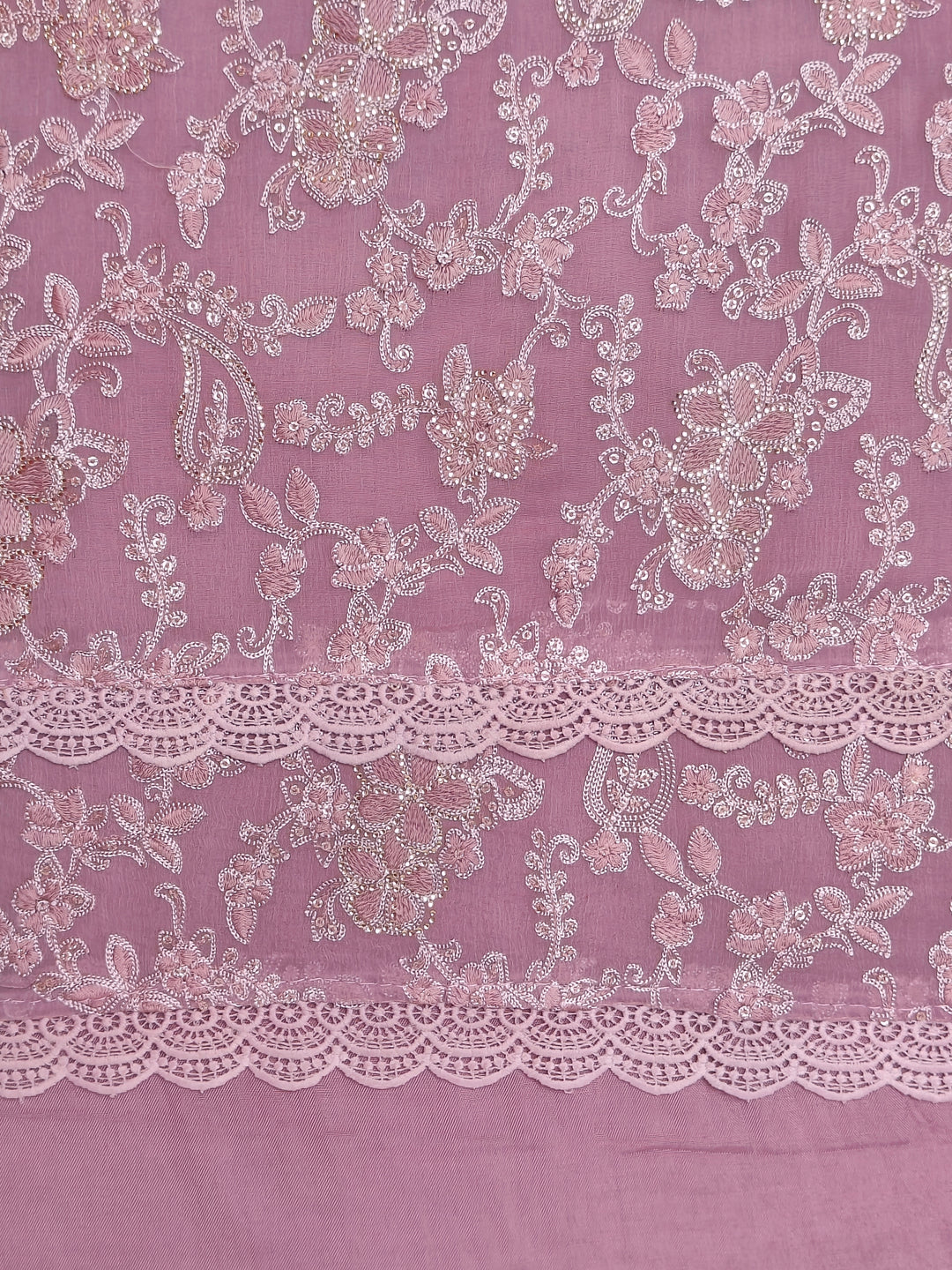 Chiffon Embroidery Lavendar Unstitched Salwar Suits