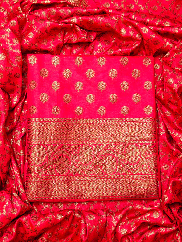 Red Banarasi Silk Unstitched Salwar Suit
