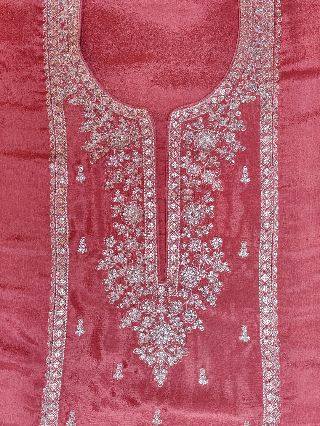 Pink Embroidery Chinnon Unstitched Salwar Suit