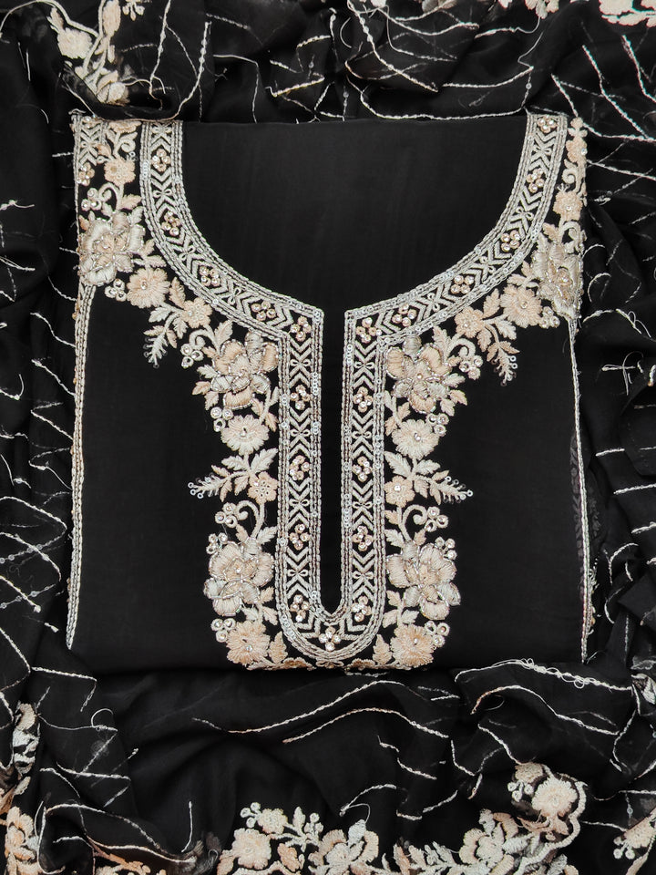 Organza Embroidery Black Unstitched Salwar Suits