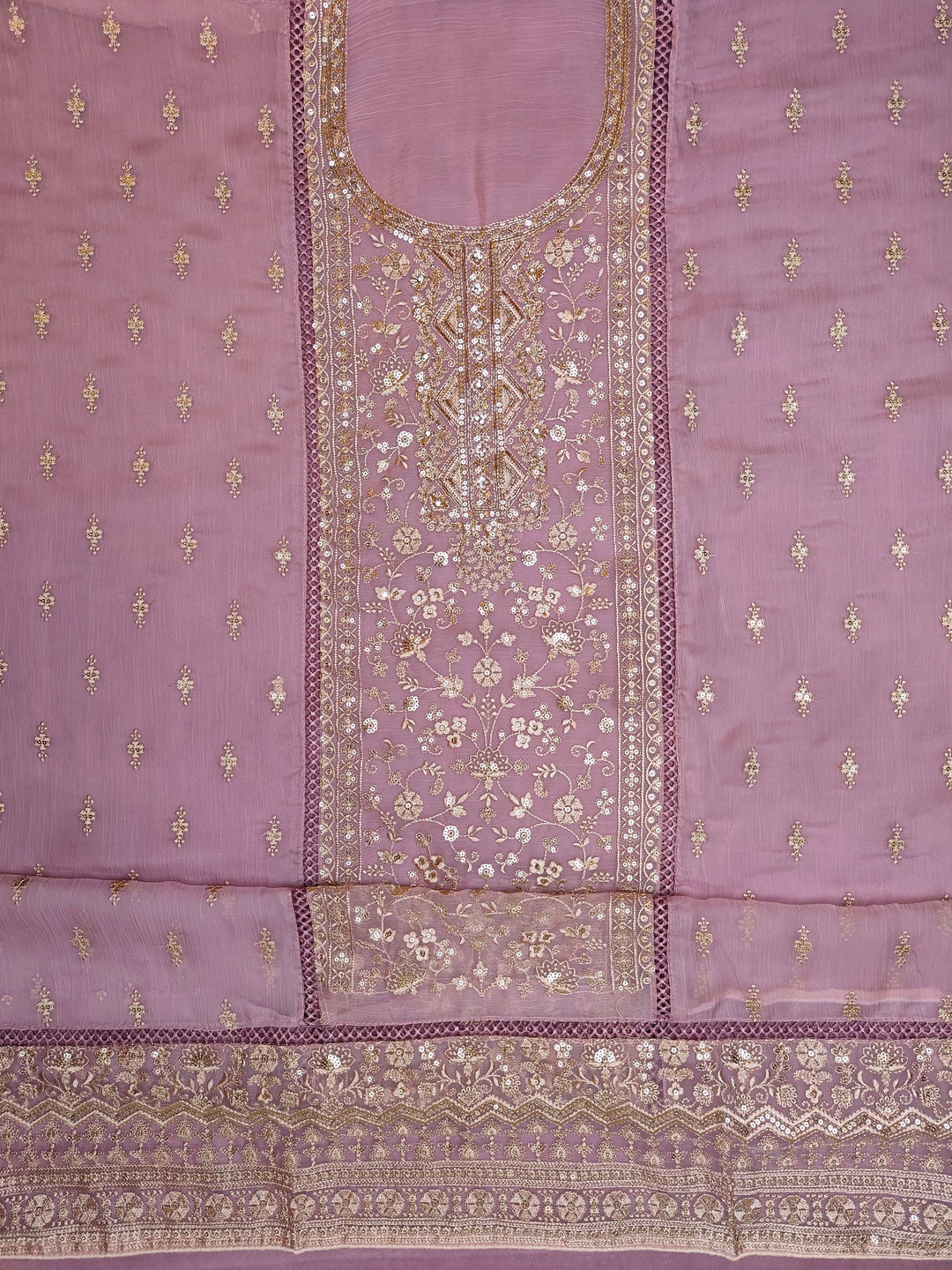Pink Organza Embroidery Unstitched Salwar Suit