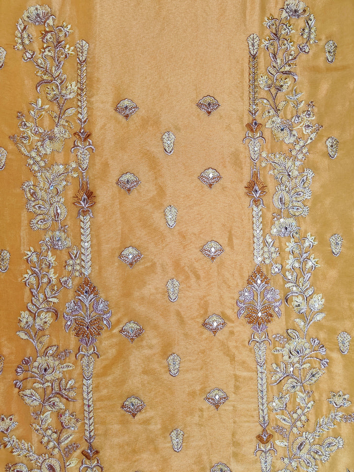 Yellow Shimmer Silk Embroidery Unstitched Salwar Suit