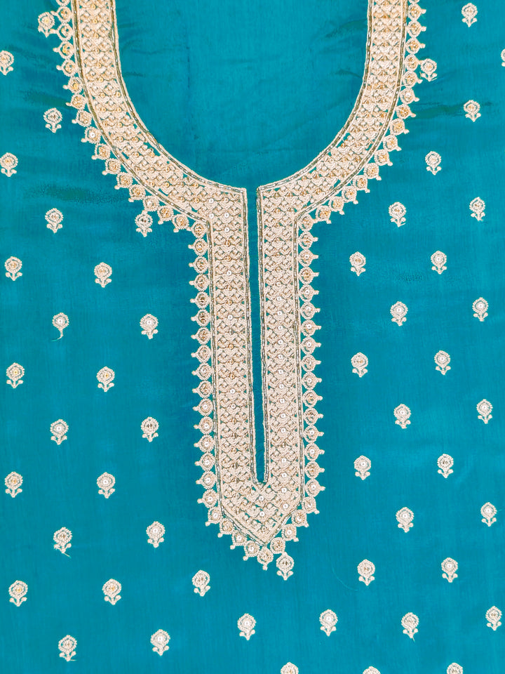Blue Embroidery Chinnon Unstitched Salwar Suit