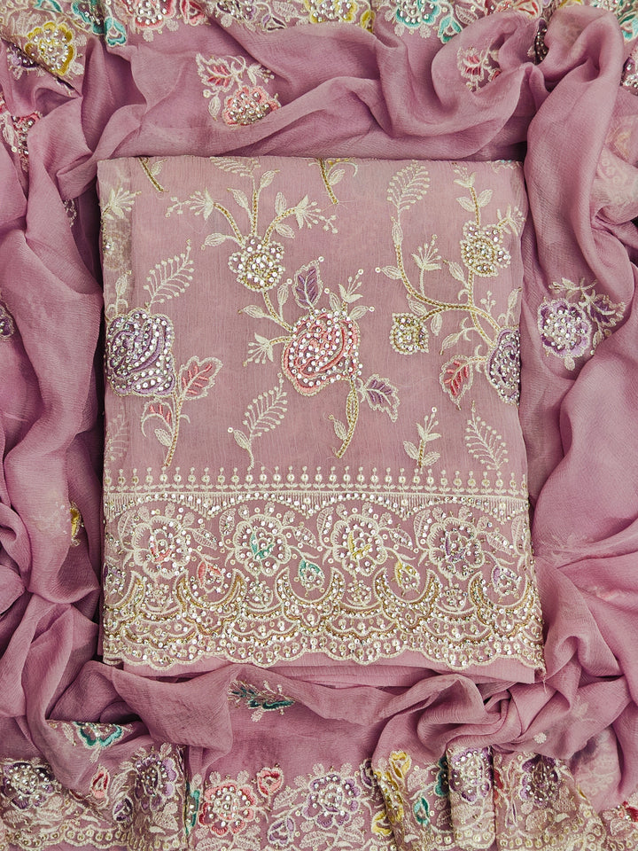 Chiffon Embroidery Pink Unstitched Salwar Suits