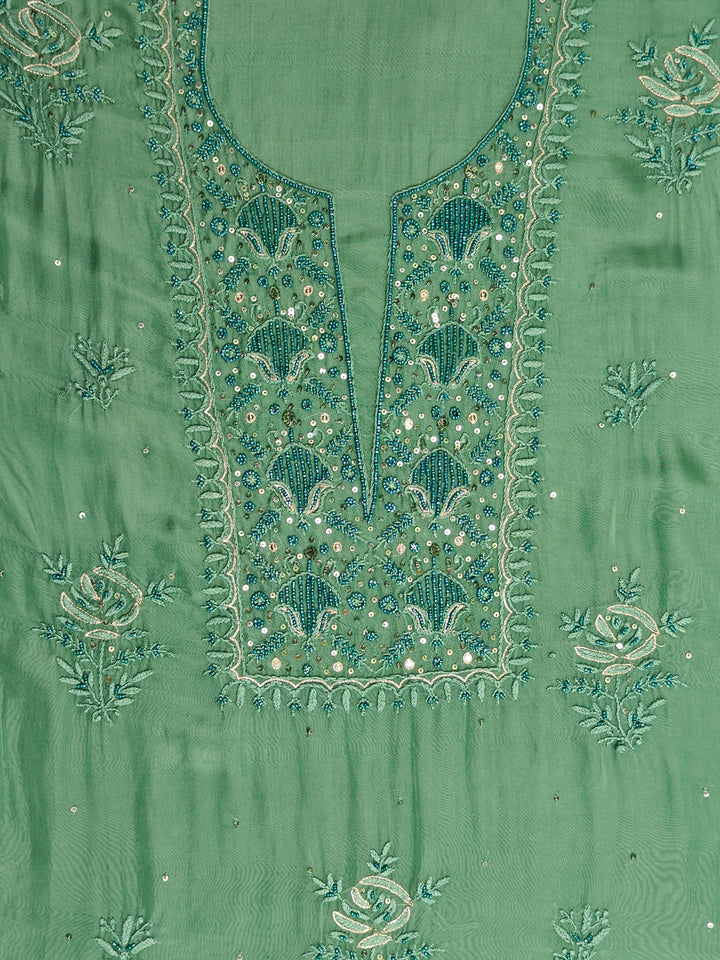 Green Organza Hand Embroidery Unstitched Salwar Suit