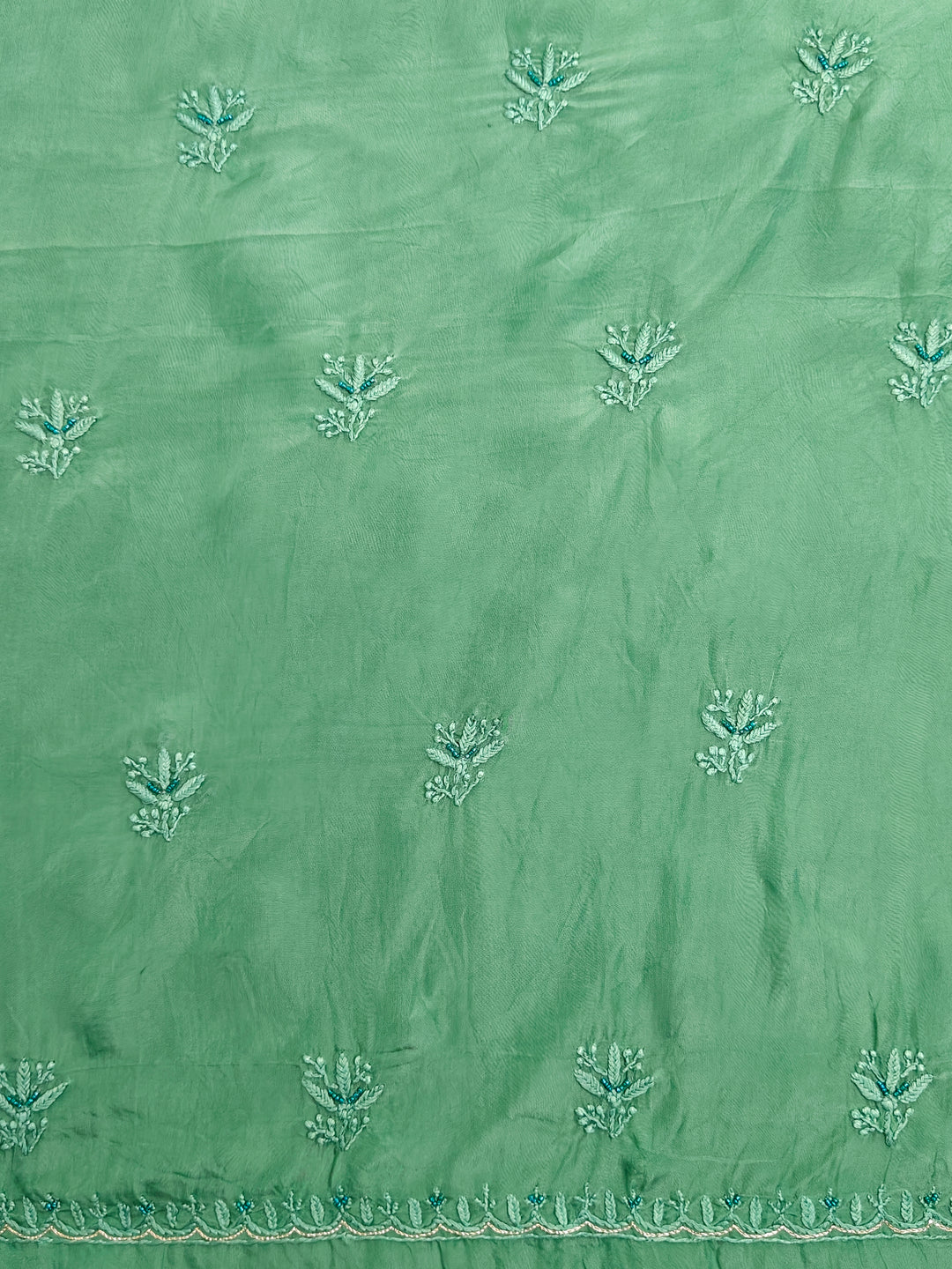 Green Organza Hand Embroidery Unstitched Salwar Suit