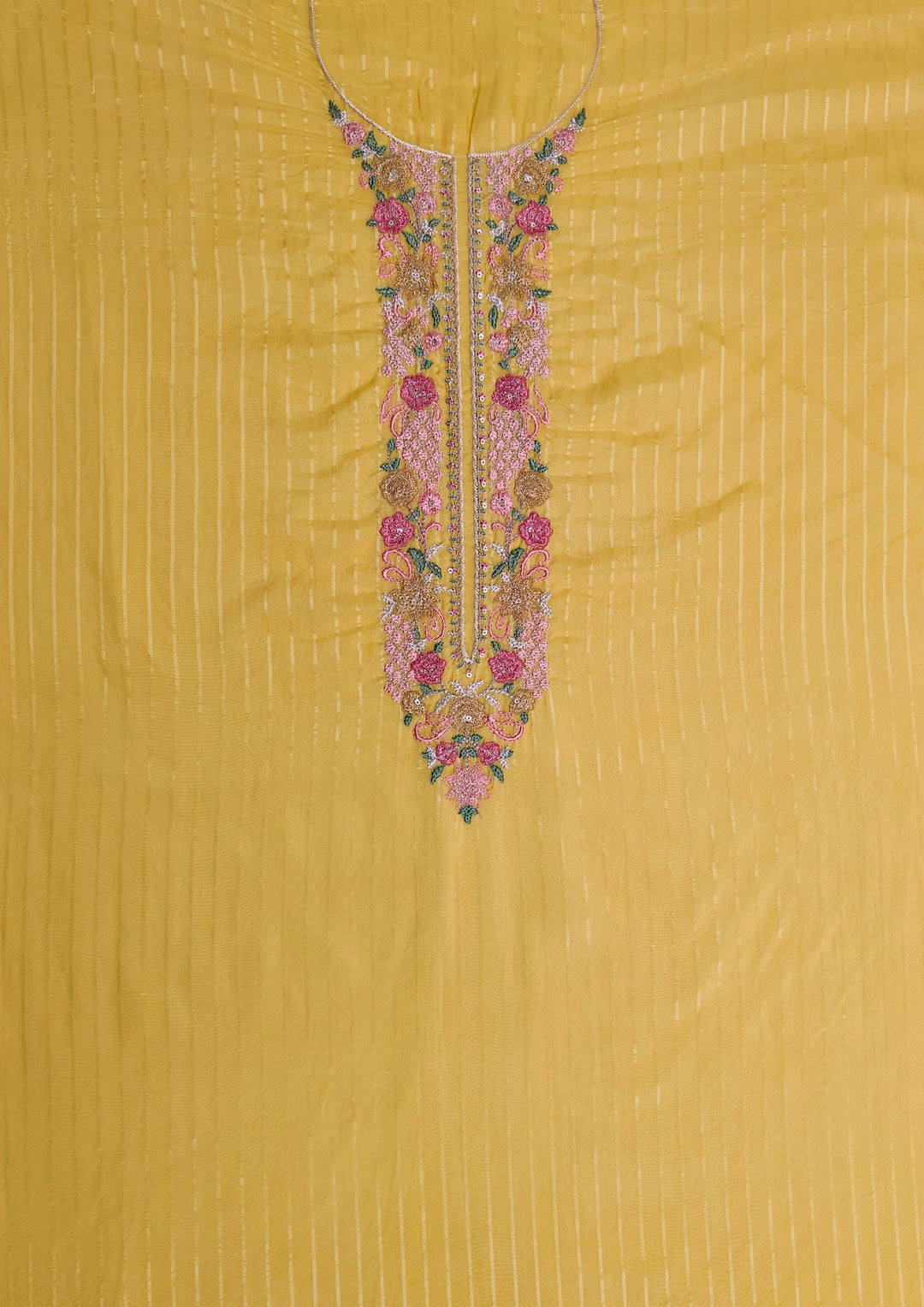 Yellow Organza Embroidery Unstitched Salwar Suit