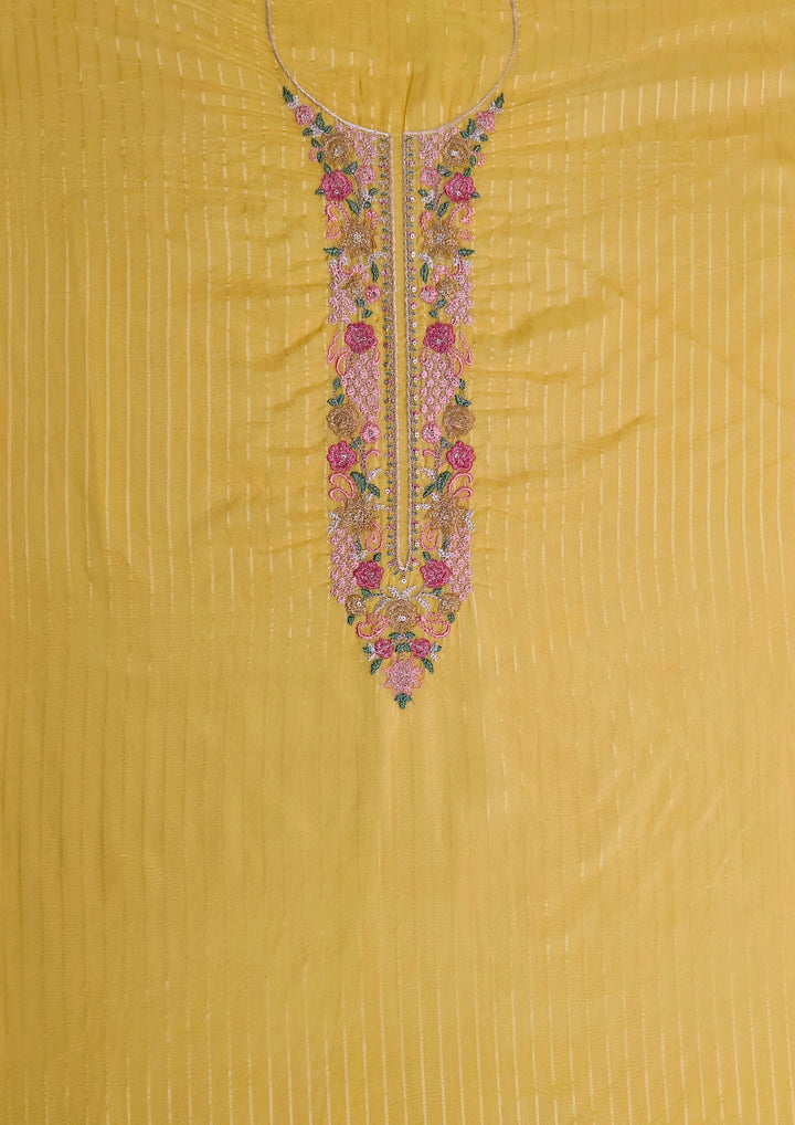 Yellow Organza Embroidery Unstitched Salwar Suit