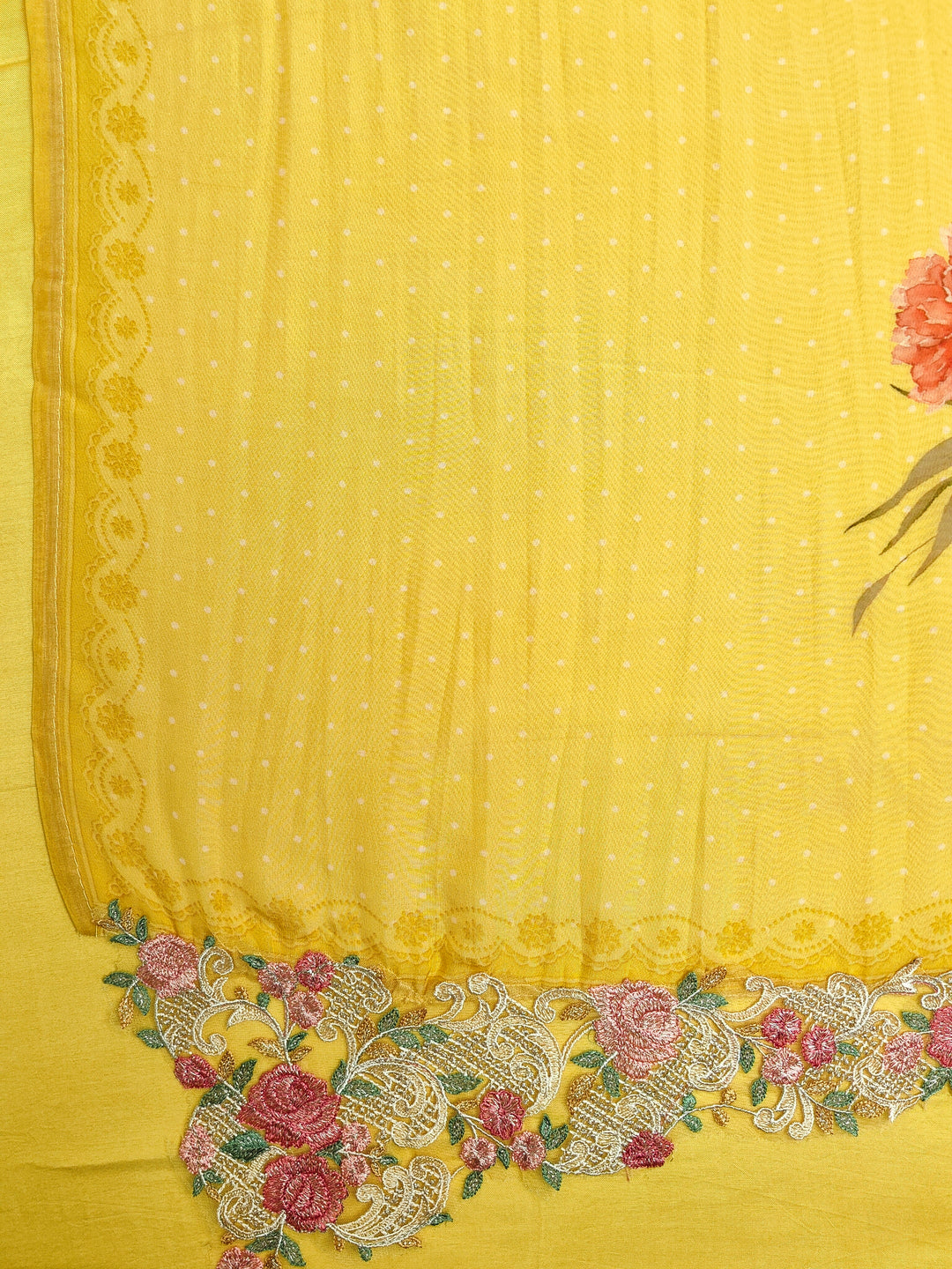 Yellow Organza Embroidery Unstitched Salwar Suit