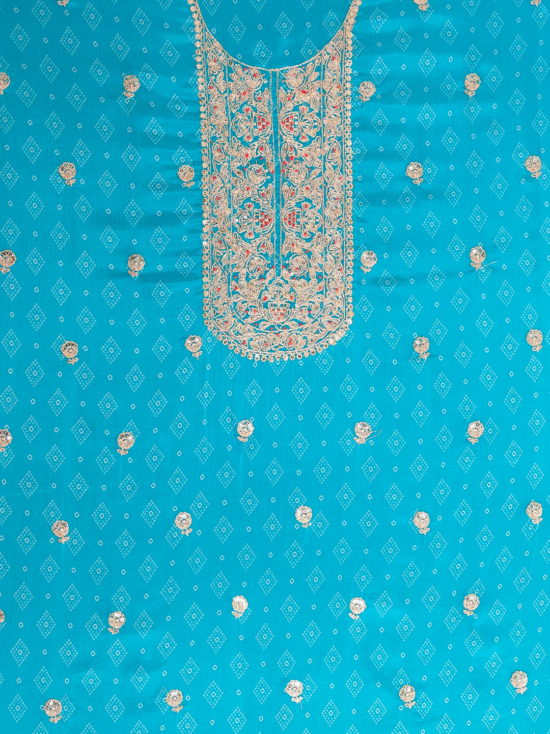 Blue Printed Embroidery Chinnon Unstitched Salwar Suit