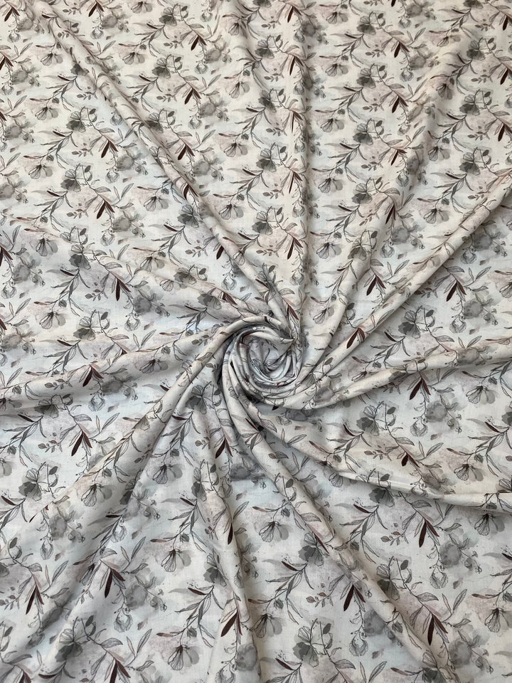 Printed Cotton Fabric White/Brown