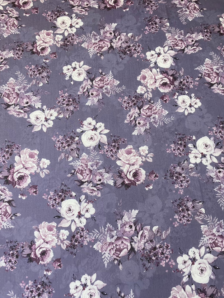 Printed Floral Cotton Fabric Purple