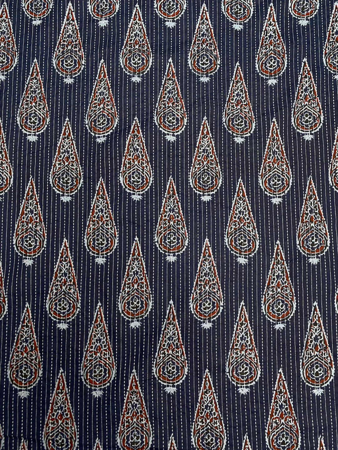 Block Printed Kantha Stitch Cotton Fabric Navy Blue