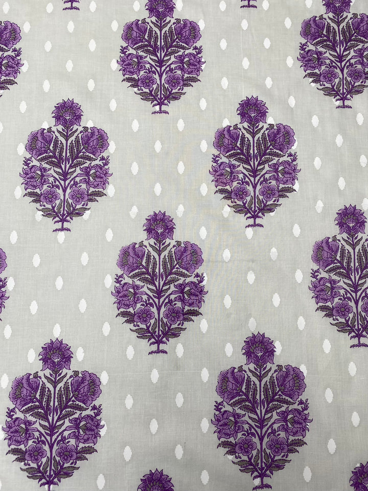 Block Printed Cotton Fabric White/Purple