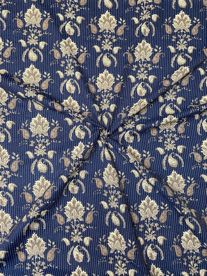 Block Printed Kantha Stitch Cotton Fabric Navy Blue