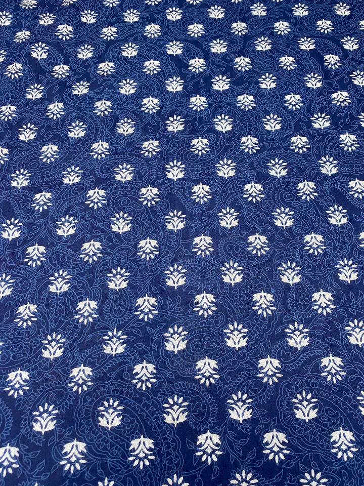 Block Printed Cotton Fabric Navy Blue