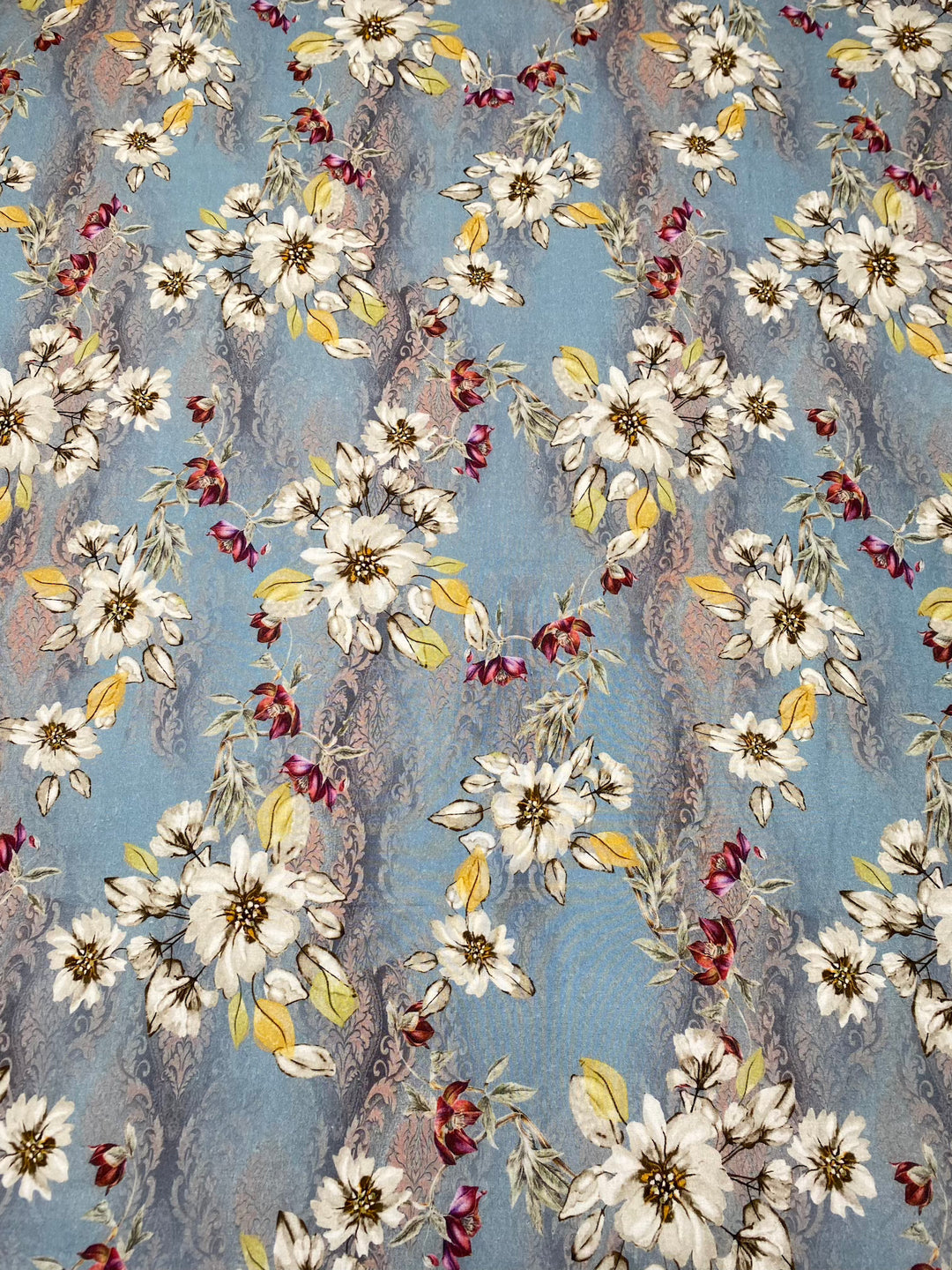 Printed Floral Cotton Fabric Blue