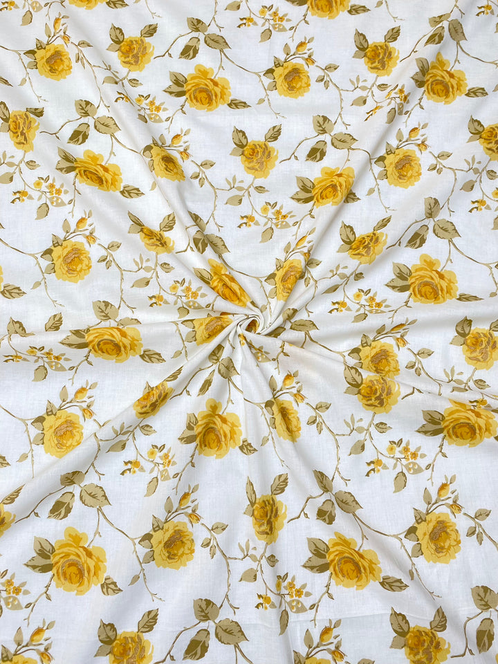 Printed Cotton Fabric White/Yellow