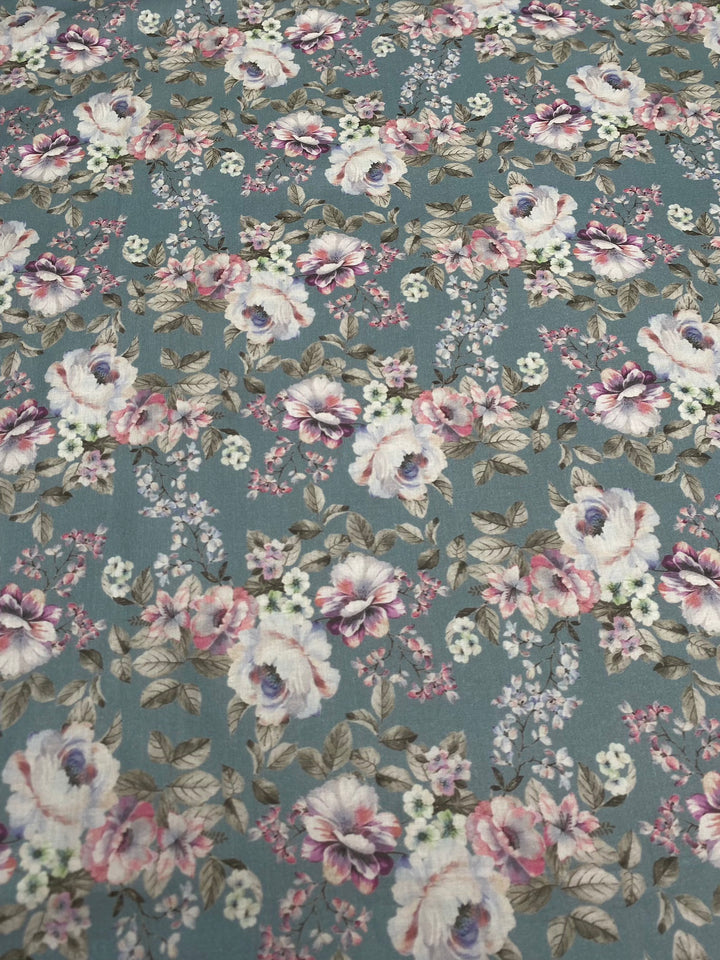 Printed Floral Cotton Fabric Green