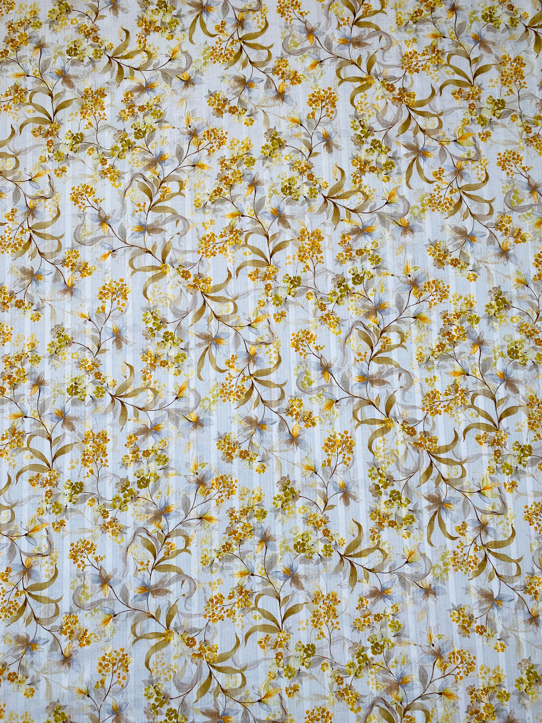 Printed Floral Cotton Fabric White/Yellow