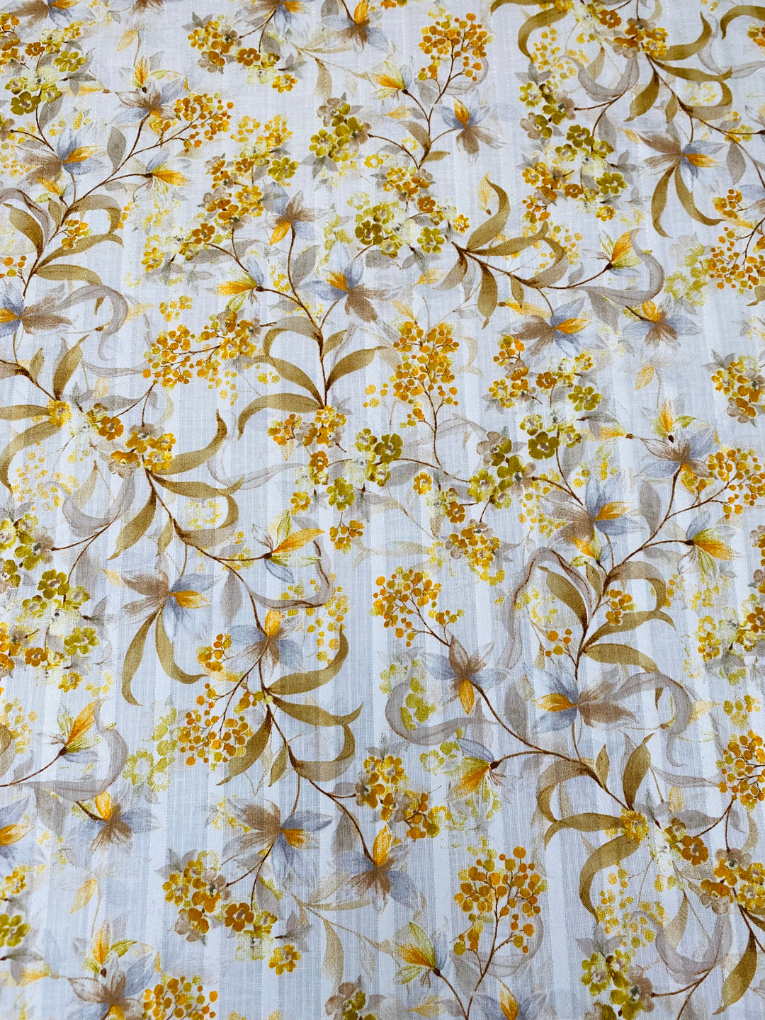 Printed Floral Cotton Fabric White/Yellow